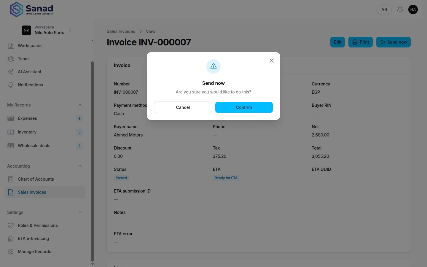 Send a posted invoice