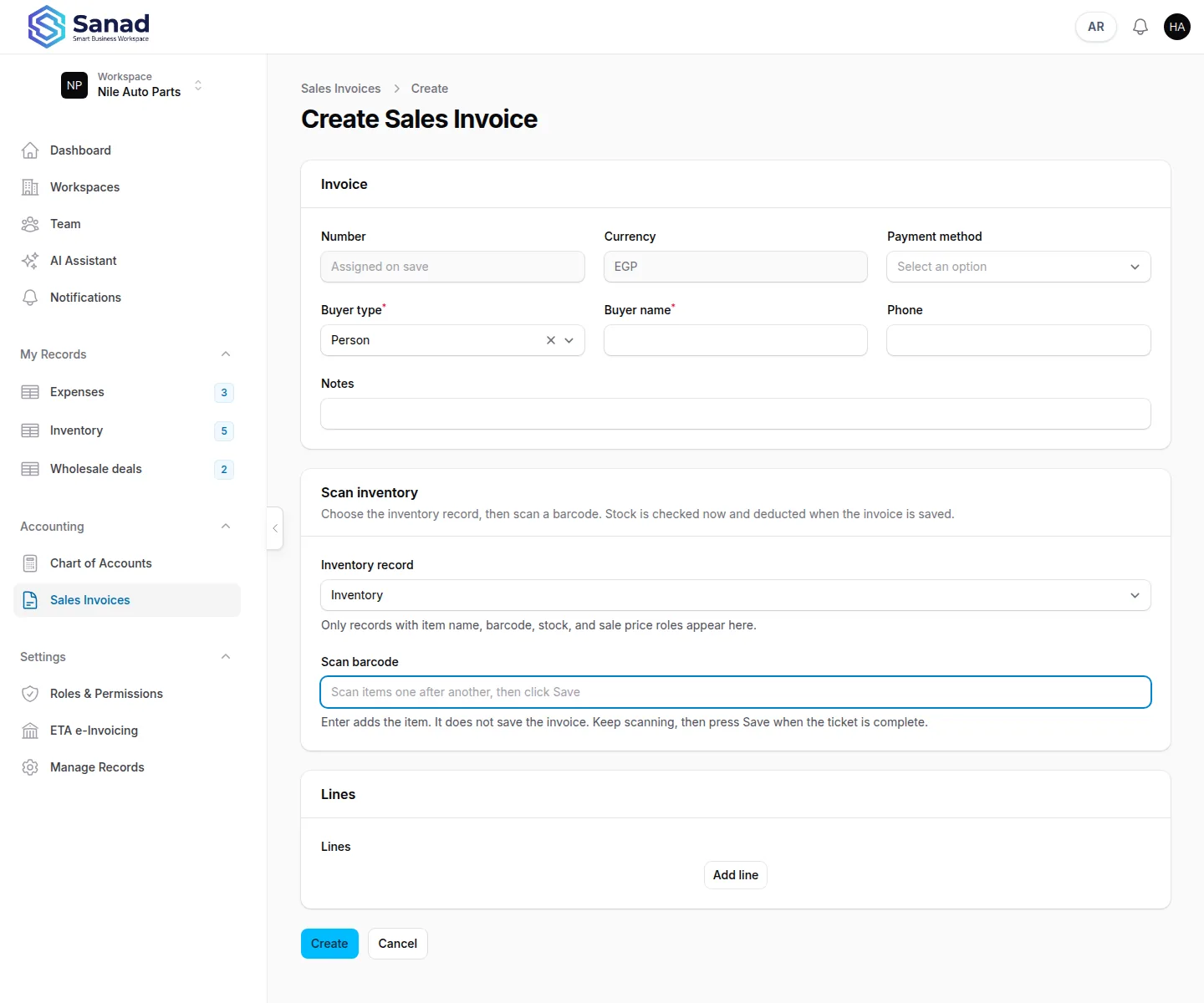 Scan products onto a sales invoice