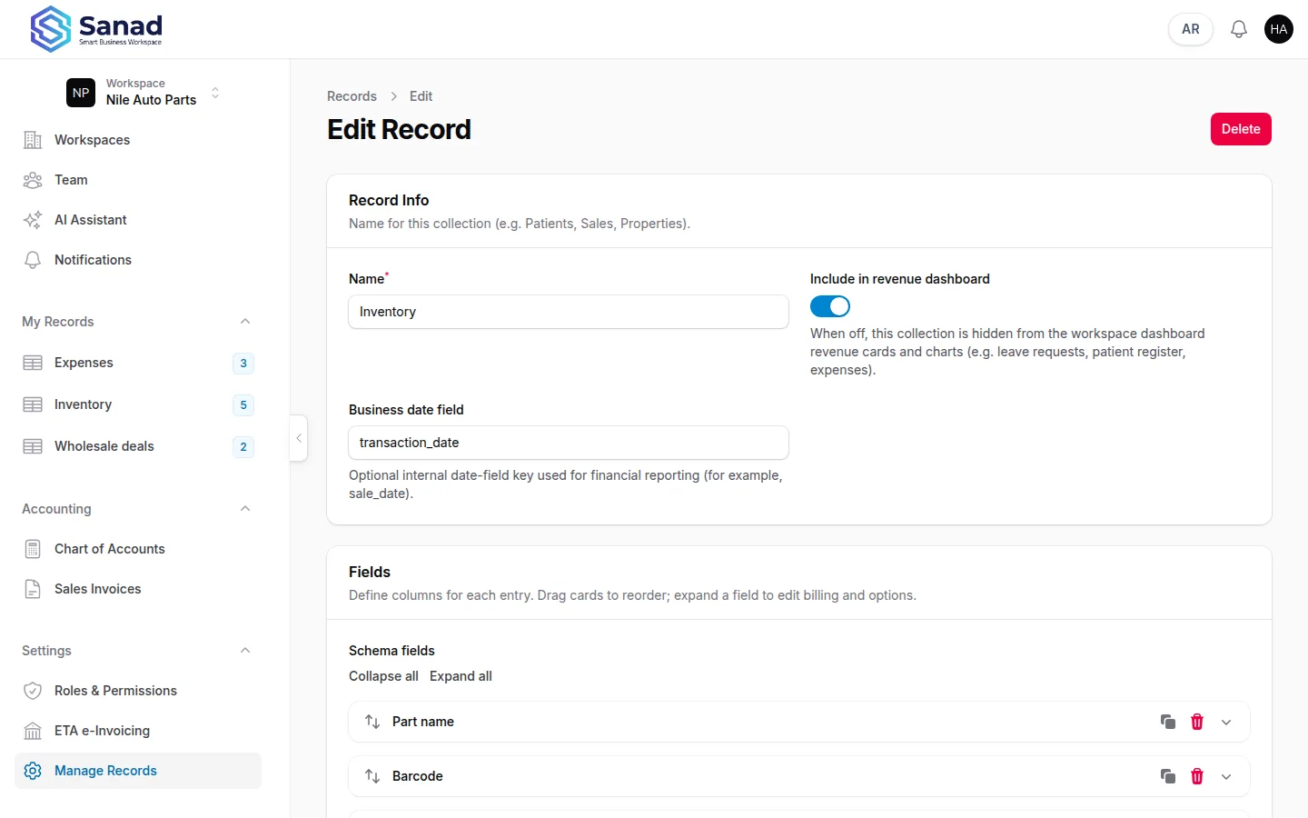 Set name, dashboard, and date field