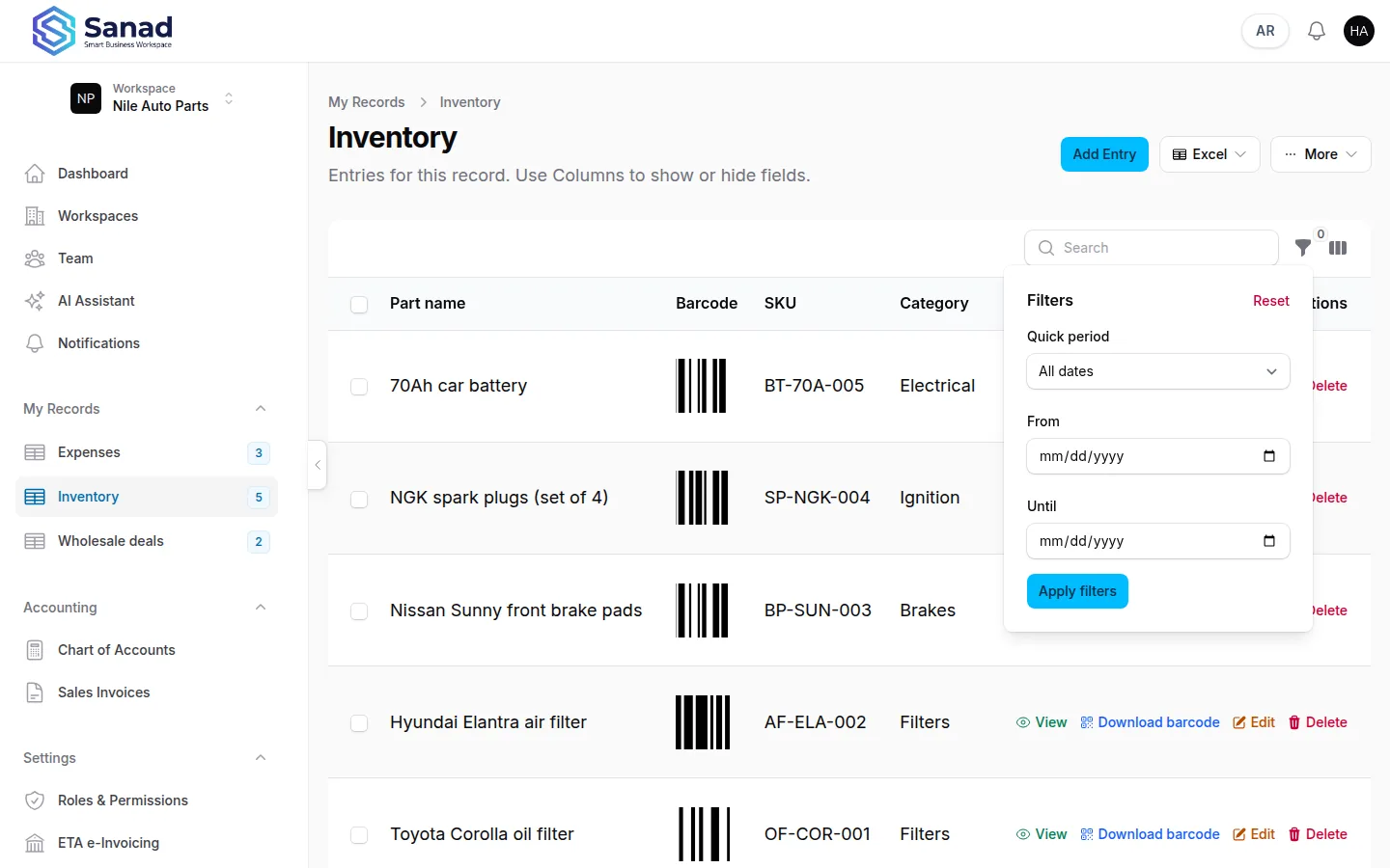 Columns, filters, and totals