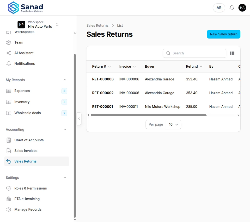 Open Sales Returns