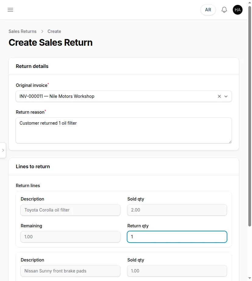 Pick the invoice and reason