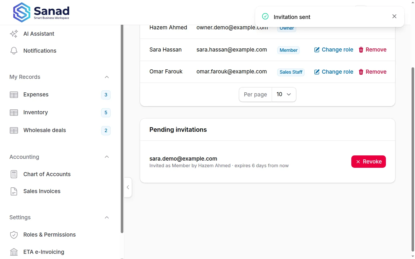 Pending invitations