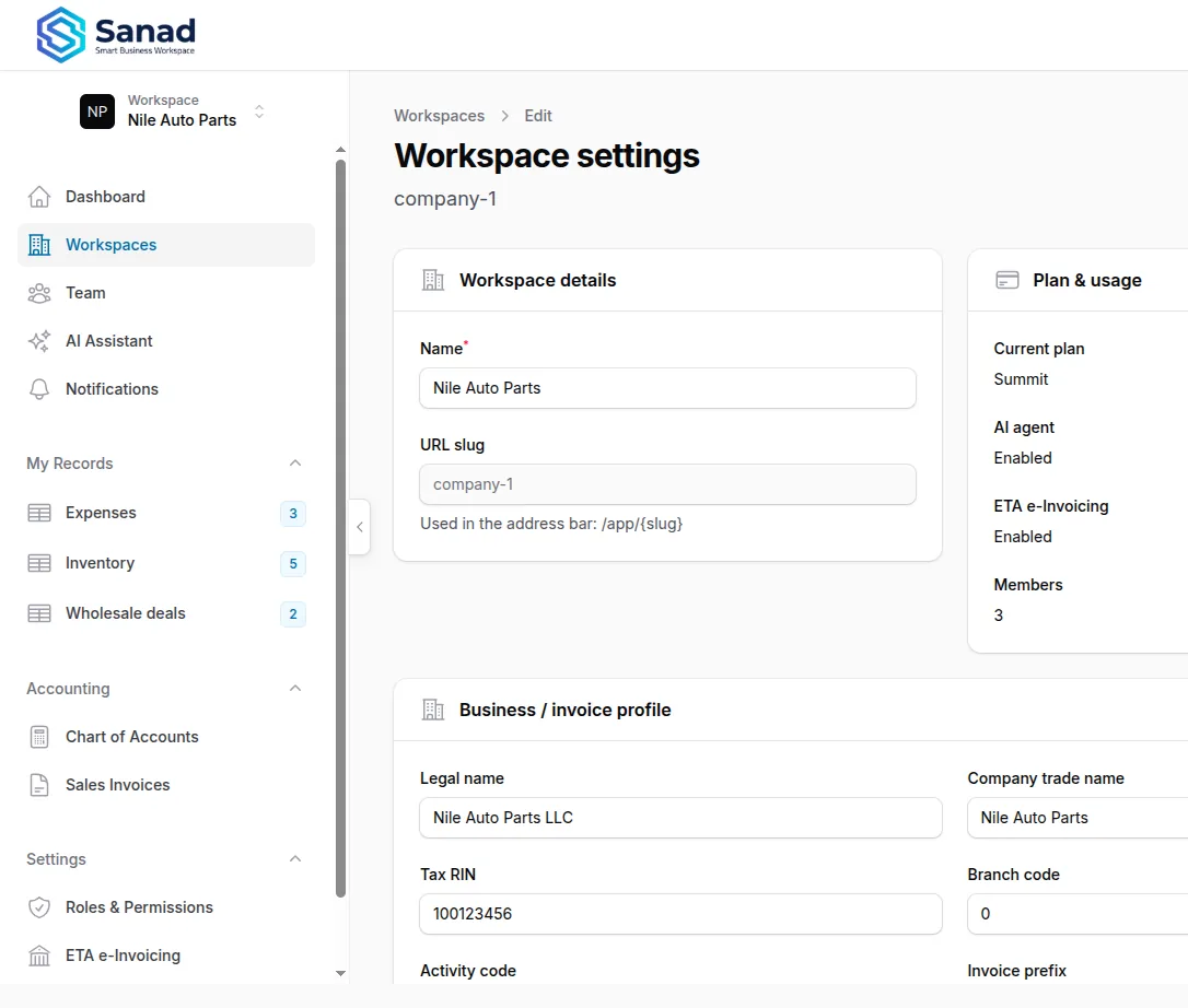 Edit workspace settings